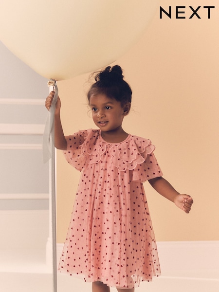 Pink Heart Collar Mesh Party Dress (3mths-7yrs) (E54787) | kr317 - kr384