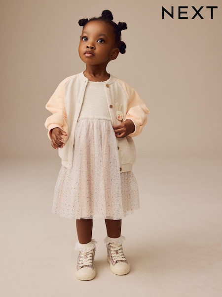 Character Oatmeal & Pink Long Sleeve Dress & Bomber Cardigan Set (3mths-7yrs) (E54791) | €36 - €41