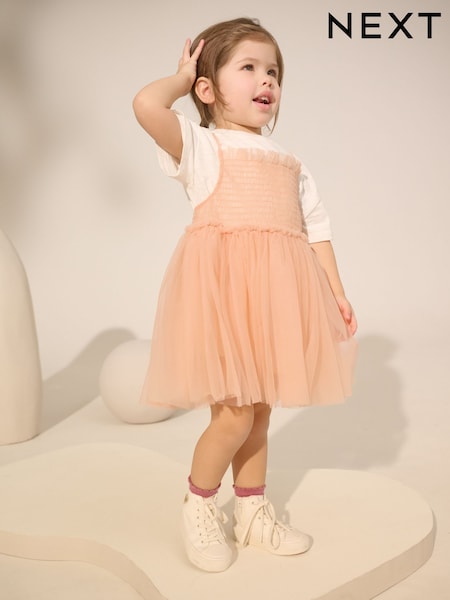 Peach Pink Short Sleeve Mesh Dress & T-Shirt Set (3mths-7yrs) (E54792) | €25 - €30