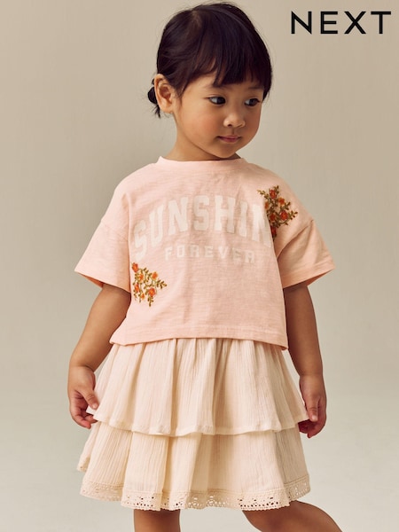Peach Pink 100% Cotton T-Shirt & Skirt Set (3mths-7yrs) (E54800) | 99 QAR - 119 QAR