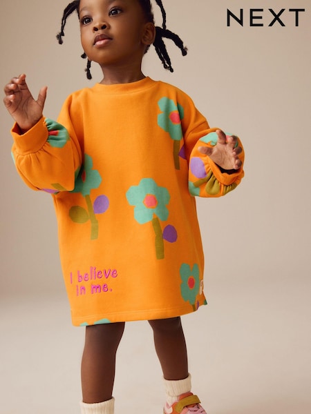 Oranžový kvetovaný top - Long Sleeve Sweat Dress (3mths-7yrs) (E54804) | €14 - €17