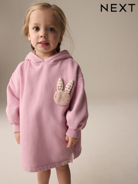 Růžový králíček - Long Sleeve Hooded Sweat Dress (3mths-7yrs) (E54805) | 530 Kč - 605 Kč