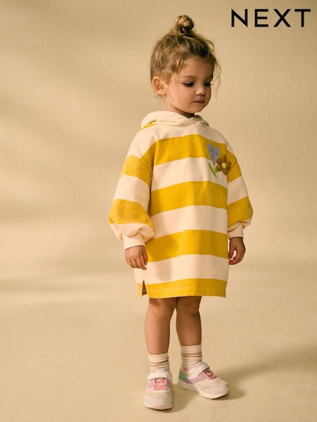 Ochre / Cream Long Sleeve Hooded Sweat Dress (3mths-7yrs) (E54806) | €21 - €24