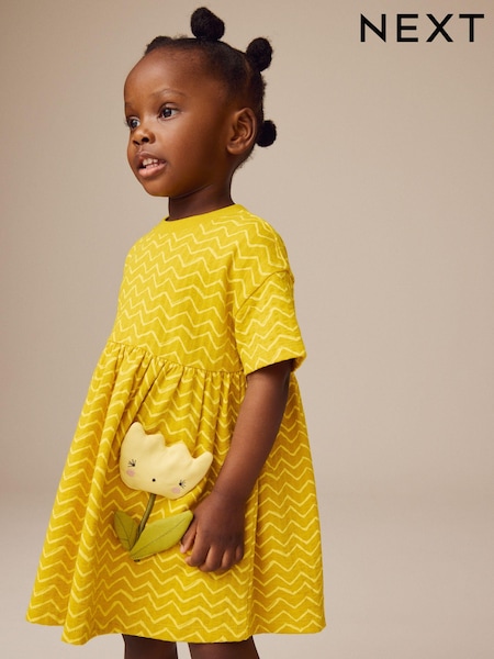 Коричневато-желтый с уплотненными цветами - Short Sleeve Summer Dress (3mths-7yrs) (E54812) | €10 - €13