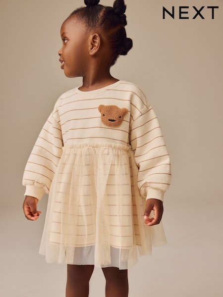 Neutral Bear Long Sleeve Sweat Mesh Dress (3mths-7yrs) (E54816) | € 14 - € 16