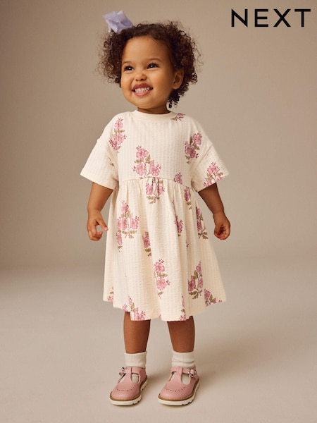 Ecru White Floral Short Sleeve Summer Dress (3mths-7yrs) (E54820) | €9 - €12
