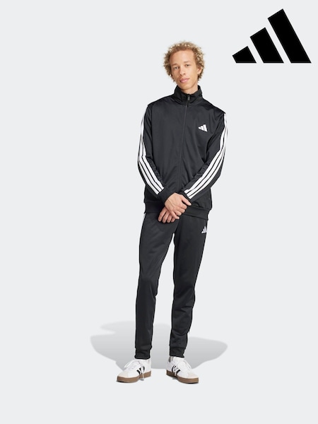 שחור - חליפת ספורט טריקו בייסקי של Adidas ביגוד ספורט עם 3​​​​​​​-פסים (E54840) | ‏302‏₪