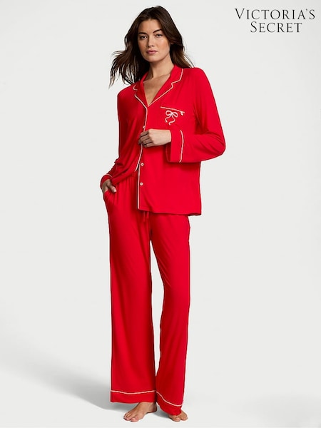 Victoria's Secret Lipstick Bow Graphic Red Modal Long Pyjama Set (E54902) | €68