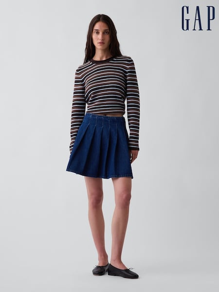 Blue - Gap Denim Pleated Mini Skirt