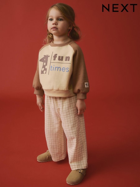 Bruin/crèmekleurig - Crew 100% Cotton Sweatshirt & Joggers Set (3mths-7yrs) (E54929) | € 15 - € 18