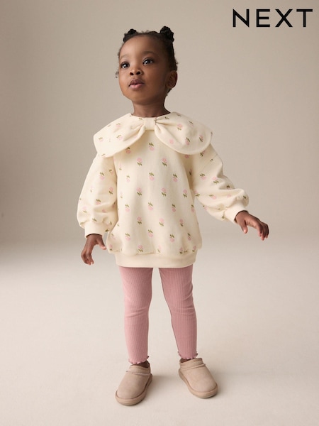 Cream Floral Collared Sweatshirt & Leggings Set (3mths-7yrs) (E54939) | AED53 - AED67
