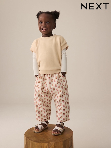 أصفر - 100% Cotton Crew Sweatshirt Vest and Barrel Leg Joggers Set 3 Piece (3mths-7yrs) (E54940) | ‏61 د.إ.‏ - ‏ 73‏ د.إ.