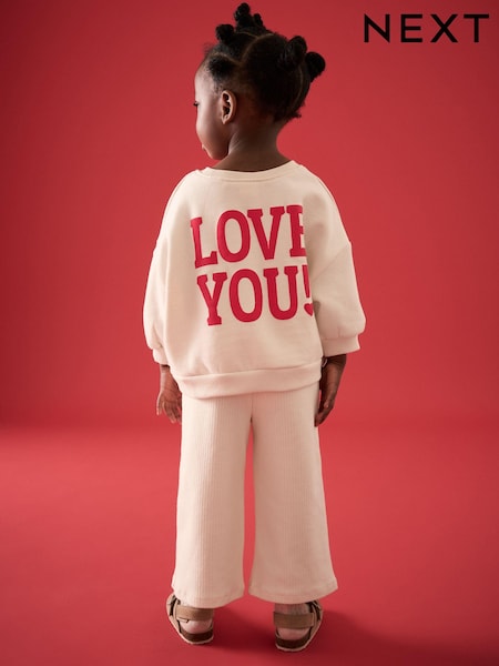 Cream Heart Sweatshirt and Wide Leg Trousers Set (3mths-7yrs) (E54945) | 618 UAH - 782 UAH