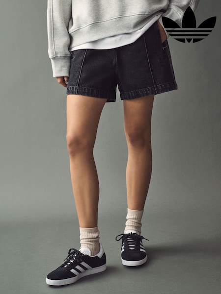 adidas originals Black 3 Stripe Denim Firebird 100% Cotton Shorts (E54961) | ₪251