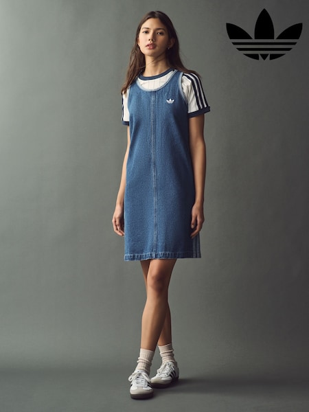 adidas originals Blue 3 Stripw Denim 100% Cotton Dress (E54968) | kr857
