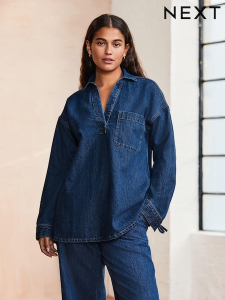 Albastru închis - Relaxed Easy Denim Shirt (E54975) | 151 LEI