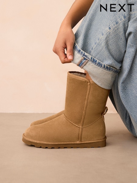 Tan Brown Suede Faux Fur Lined Midi Boots (E54985) | €90.50