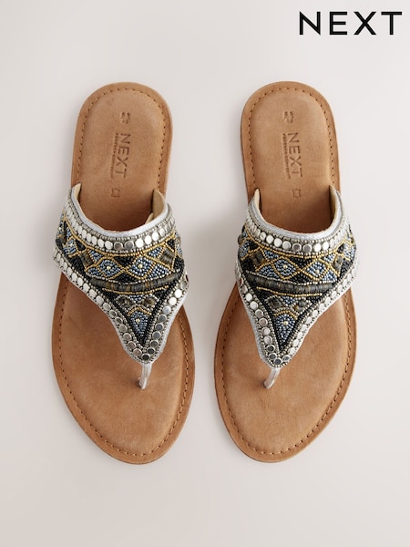 Metallic Standard/Wide Fit Forever Comfort® Chunky Beaded Toe Thong Sandals (E54998) | €32