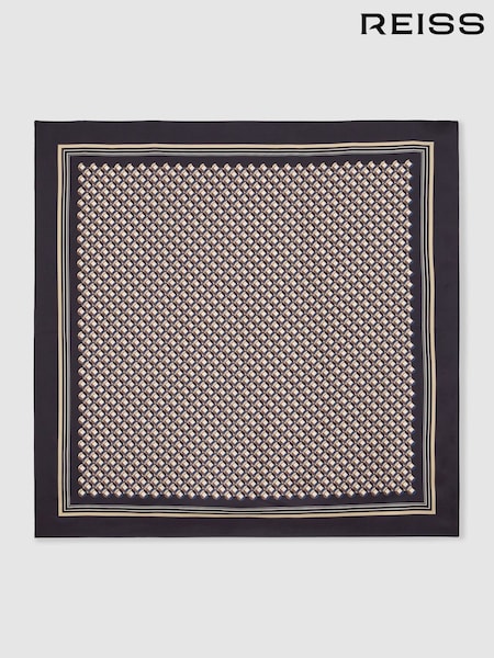 Navy - Reiss Carmen Silk Geometric-print Square Scarf