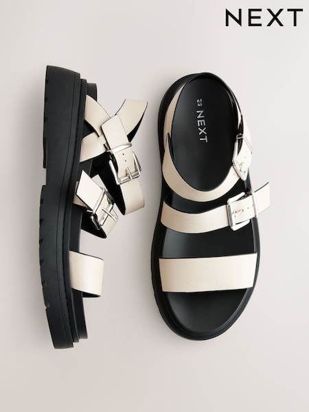Bone Standard/Wide Fit Chunky Buckled Sandals (E55012) | €56