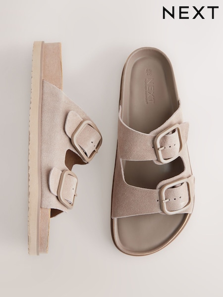 זמש בצבע נייטרלי - Forever Comfort® Premium Double Strap Footbed Sandals (E55022) | ‏113‏₪