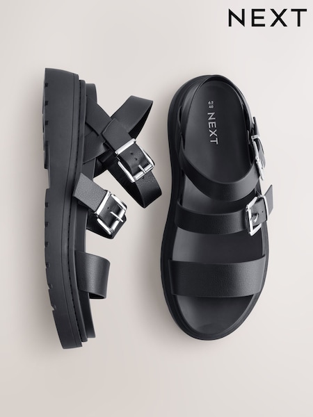 أسود - Chunky Buckled Sandals (E55025) | ‏159 د.إ.‏