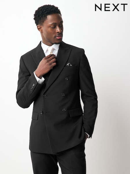 Black Double Breasted Tailored Two Button Suit Jacket (E55036) | €83