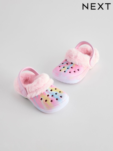 Pink Marble Faux Fur Lined Clog Slippers (E55037) | $16 - $19