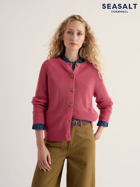 Pink - Seasalt Cornwall Potters Meadow Cotton Knitted Cardigan