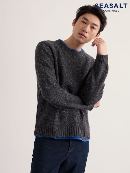 Grey - Regular Seasalt Cornwall Trowan Crew Neck Jumper