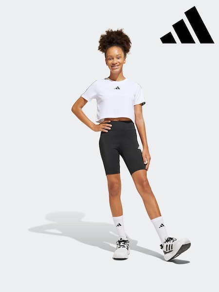לבן - Adidas Train Essentials 3 Stripe T-shirt And Shorts Set (E55109) | ‏126‏₪