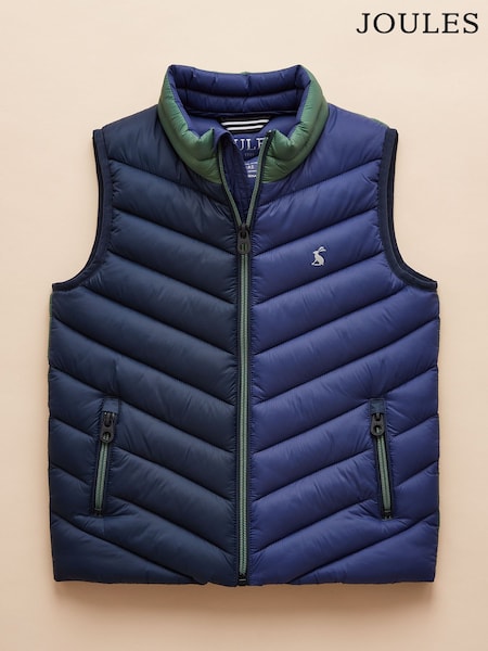 Joules Boys' Crofton Gilet Blue Colourblock Showerproof Padded Gilet (E55165) | $46 - $51
