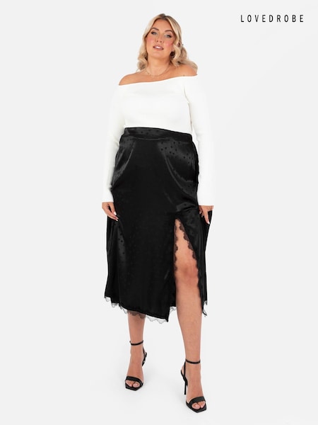 Lovedrobe Satin Lace Trim Split Hem Midaxi Black Skirt (E55210) | € 26