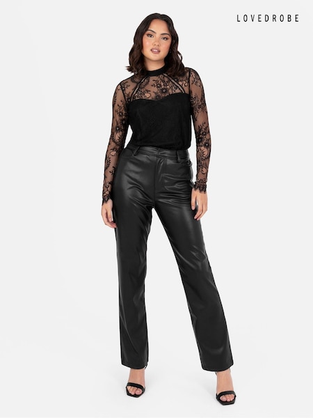 Lovedrobe High Neck Lace Trimmed Black Top (E55245) | €32
