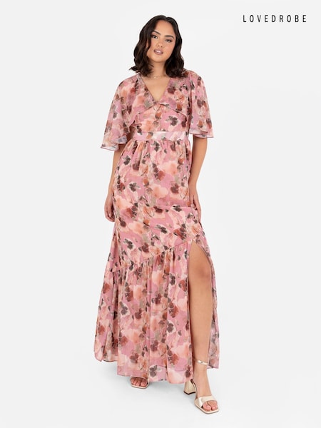 Lovedrobe Cape Sleeve Asymmetric Seam Maxi Dress (E55247) | €48