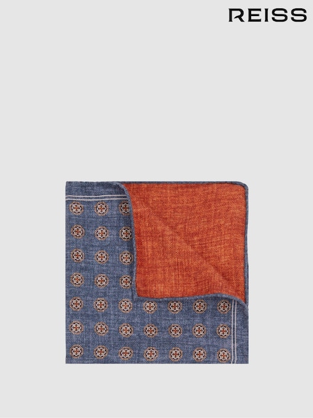 Reiss Indigo/Rust Biriola Reversible Silk Pocket Square (E55291) | €58