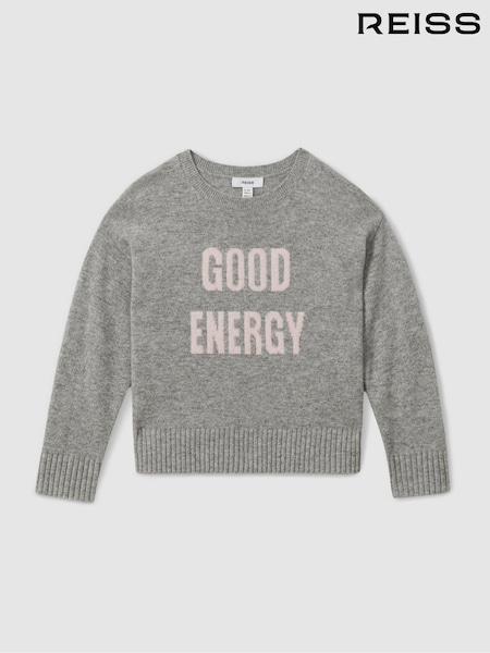 Reiss Grey Shelly 13-14 yrs Wool Blend Crew Neck Slogan Jumper (E55294) | €65