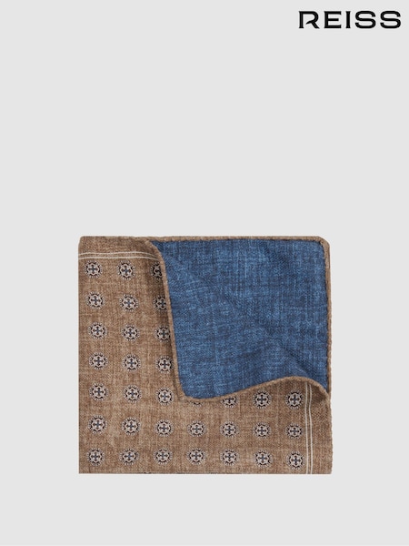 Reiss Tobacco/Blue Biriola Reversible Silk Pocket Square (E55301) | OMR29
