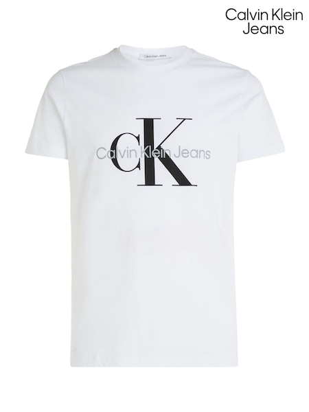 Valkoinen - Calvin Klein 100% Cotton Logo Slim T-paita (E55327) | €49