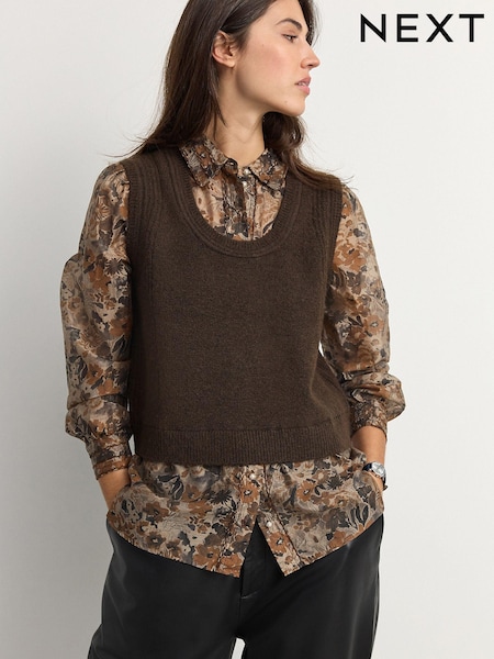 Brown Neutral Knitted Tank (E55338) | €43