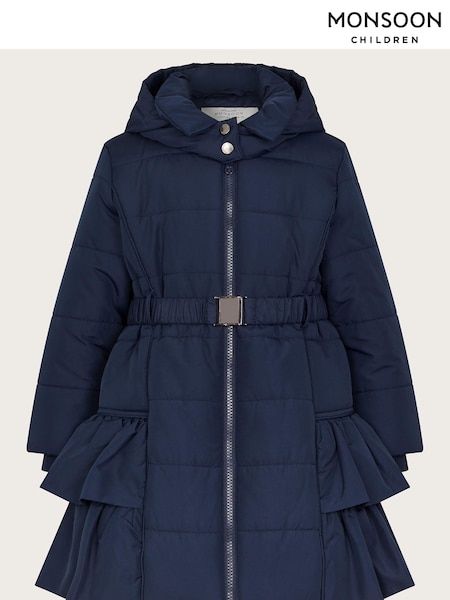 Monsoon Blue Belted Ruffle Coat (E55339) | ₪297 - ₪342