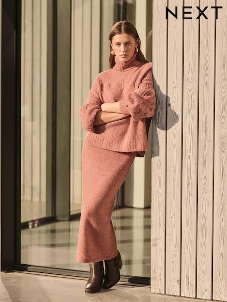 Pudrově růžová - Neppy Knitted Column Midi Skirt With Wool (E55383) | 1 085 Kč