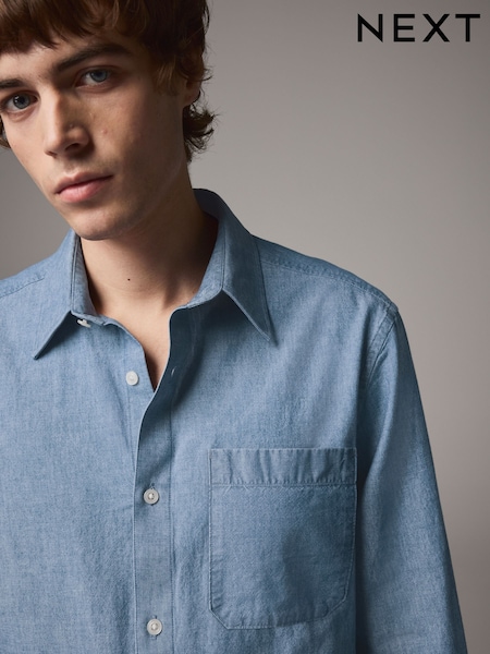 Mid Blue Regular Fit Textured Single Cuff Shirt With Cutaway Collar (E55385) | 173 QAR