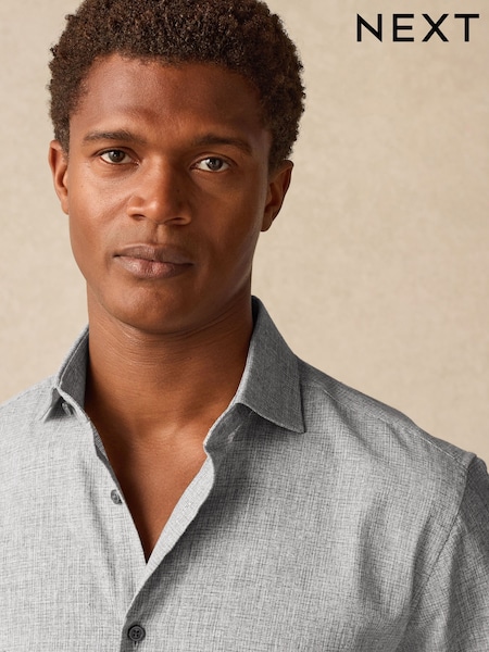Neutral Brown Linen Blend Regular Fit Long Sleeve Cutaway Collar Shirt (E55386) | €47