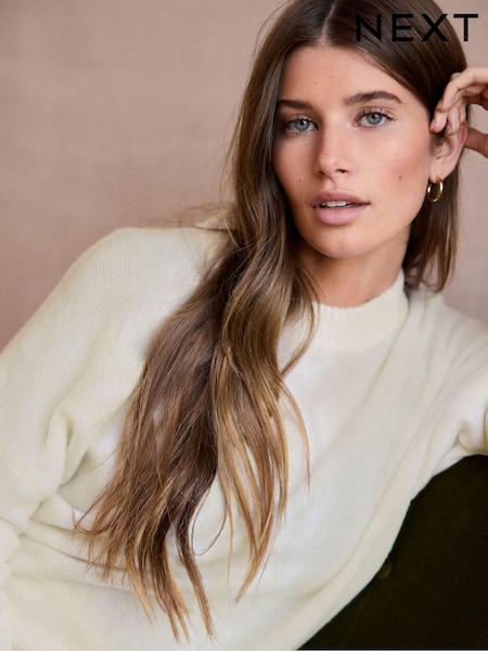 White Ecru 100% Wool Premium Crew Neck Jumper (E55388) | €41.50