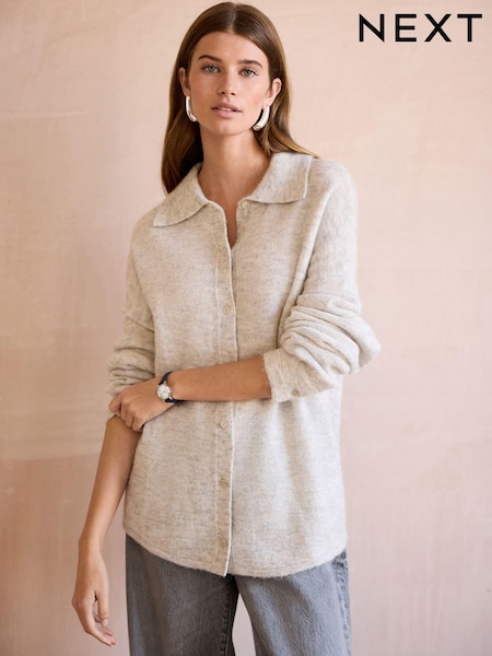 Grey Premium Soft Touch Collared Button Down Knitted Shirt with Alpaca (E55393) | 2,261 UAH