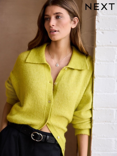 Green Lime Premium Soft Touch Collared Button Down Knitted Shirt with Alpaca (E55402) | € 46