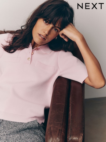 Pink Bright Smart Collared Knitted T-Shirt (E55406) | €26