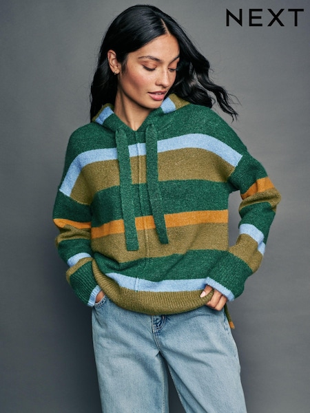 Green Relaxed Fit Oversized Knitted Hoodie Jumper (E55421) | €27