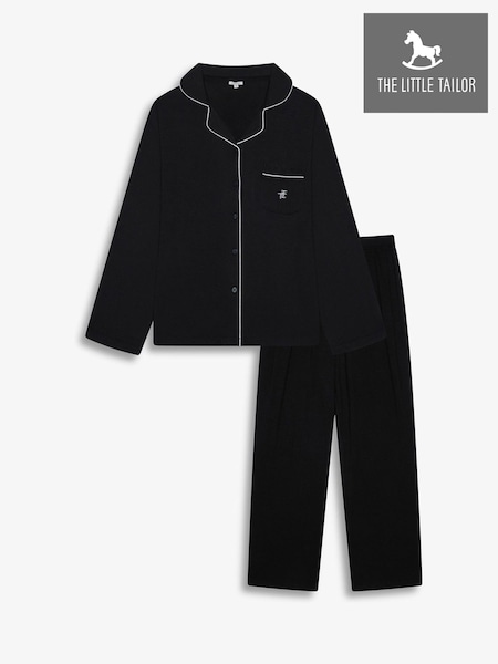 Black - The Little Tailor Soft Jersey Lenzingtm Ecoveratm Button Through Relaxed Pyjamas Set